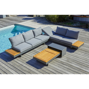 VANUATU - Salon de jardin d'angle 6 places en bois d'acacia et alu