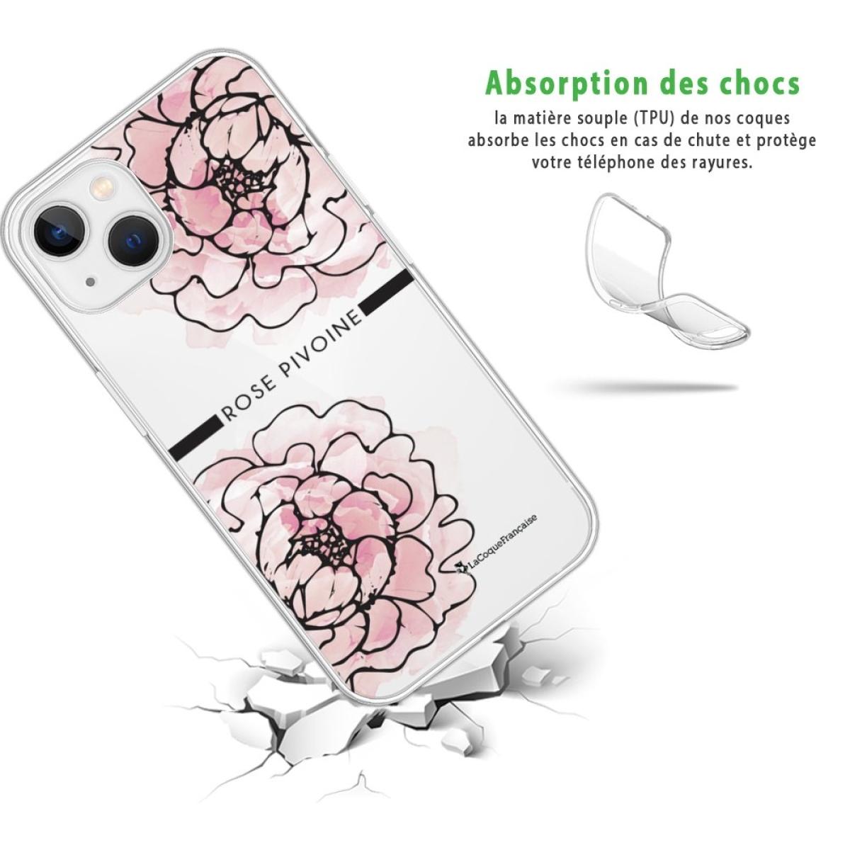 Coque iPhone 13 Mini silicone transparente Rose Pivoine ultra resistant Protection housse Motif Ecriture Tendance La Coque Francaise