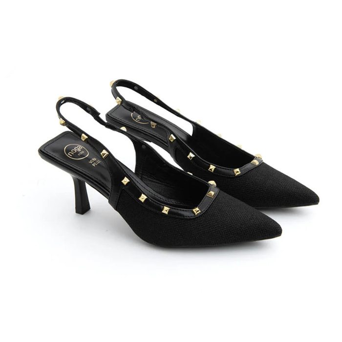 Slingback borchiata con tacco 7 - NERO