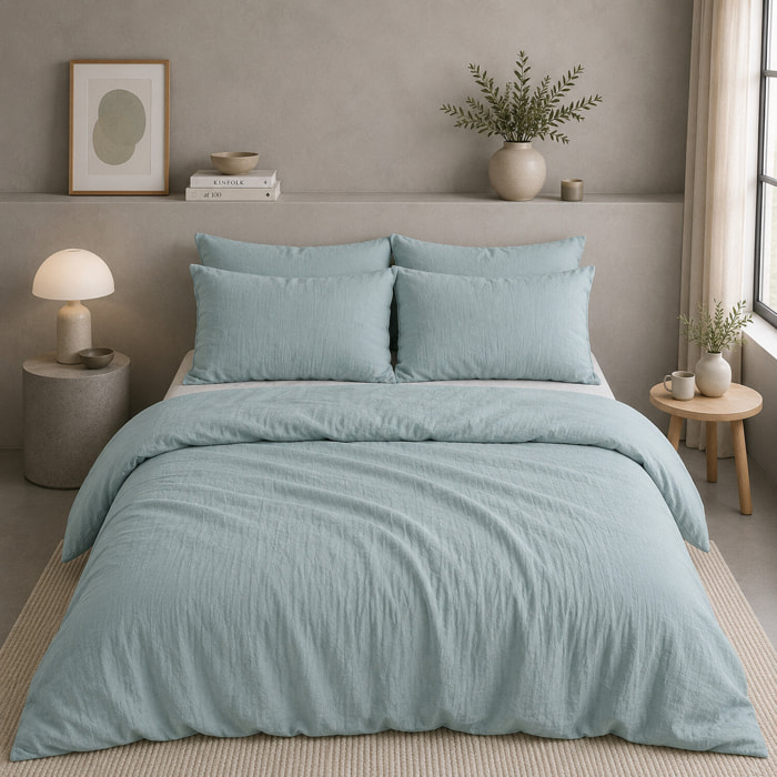 Housse de couette 100% gaze de coton lavé bleu givrée