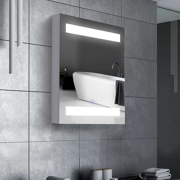 Armario de Baño con Espejo y Luz LED Mueble Espejo de Pared con 2 Estantes de Almacenamiento e Interruptor Táctil para Dormitorio Aseo 50x15x60 cm Blanco