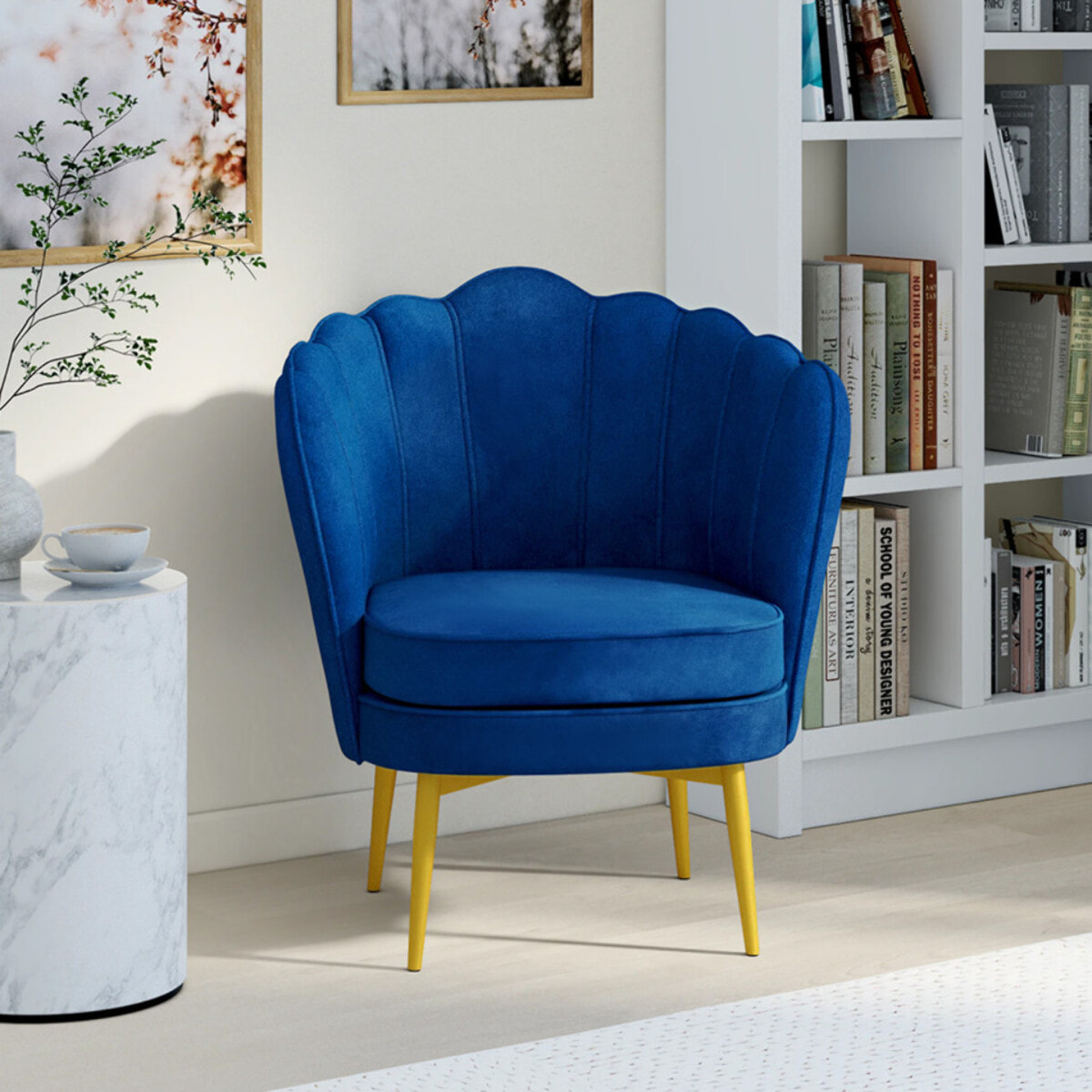 Fauteuil Arielle - Bleu / pied doré