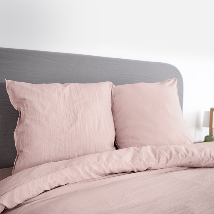 Parure de lit microfibre lavée 2 places rose poudré LUNA