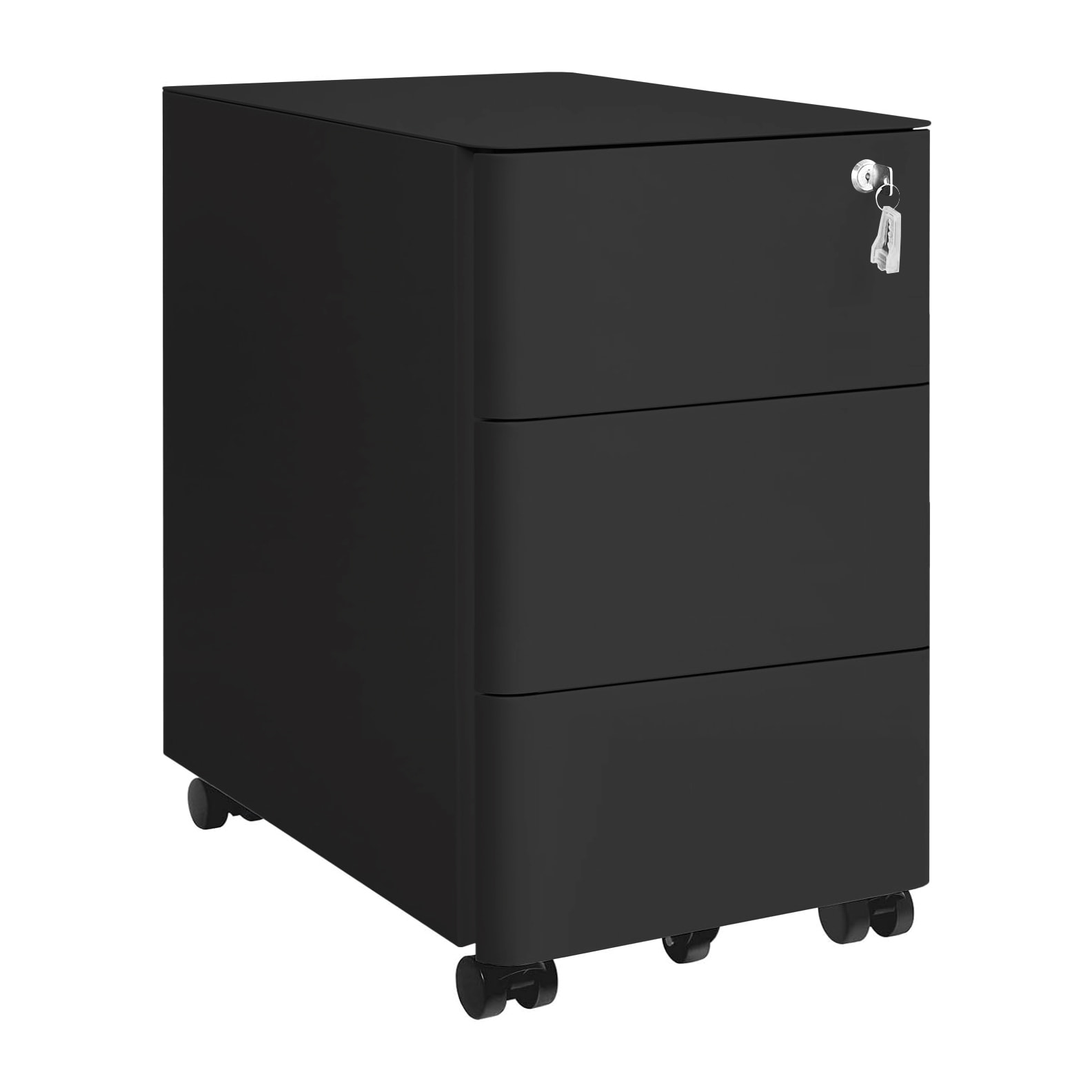 Cassettiera ufficio in acciaio nero con 3 cassetti e ruote 30x50x54 cm con serratura - Riley