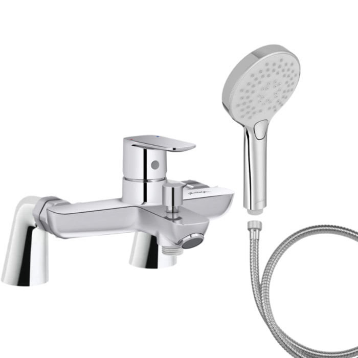 Mitigeur baignoire July+ + pommeau de douche Metro + flexible de douche métal + colonnettes