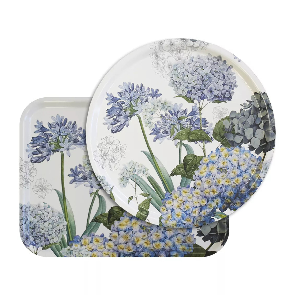 Plateau bois imprimé bleu vert Jardin de bretagne bleu