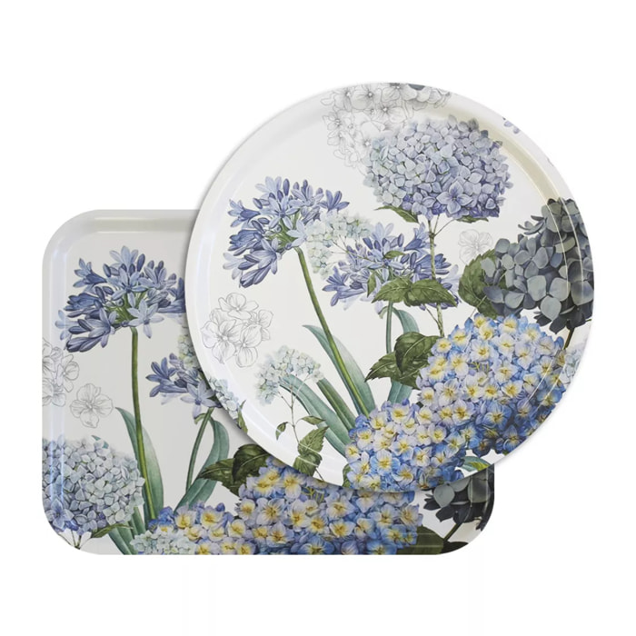 Plateau bois imprimé bleu vert Jardin de bretagne bleu