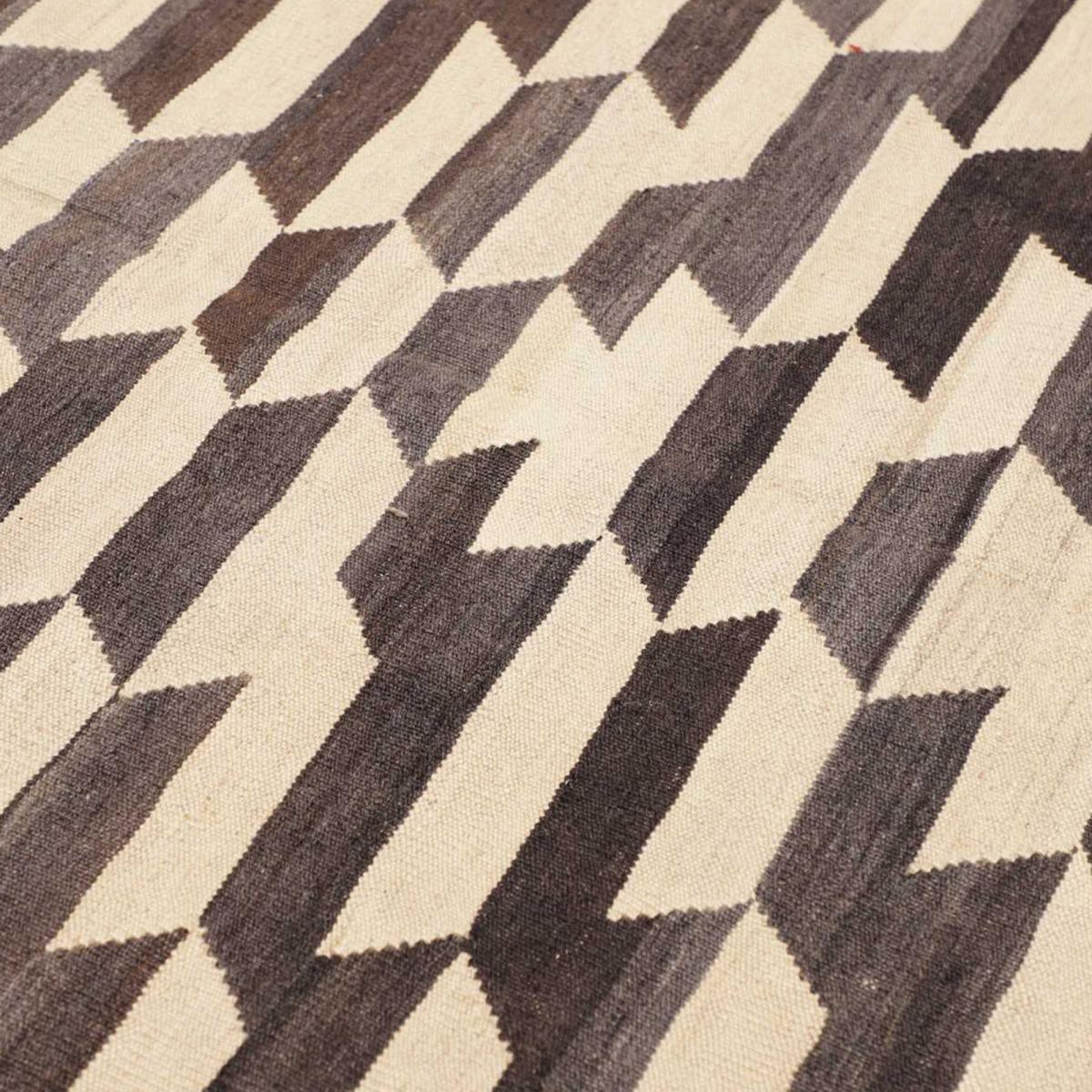 Tapis kilim géométrique, tissé plat en laine, ATAB