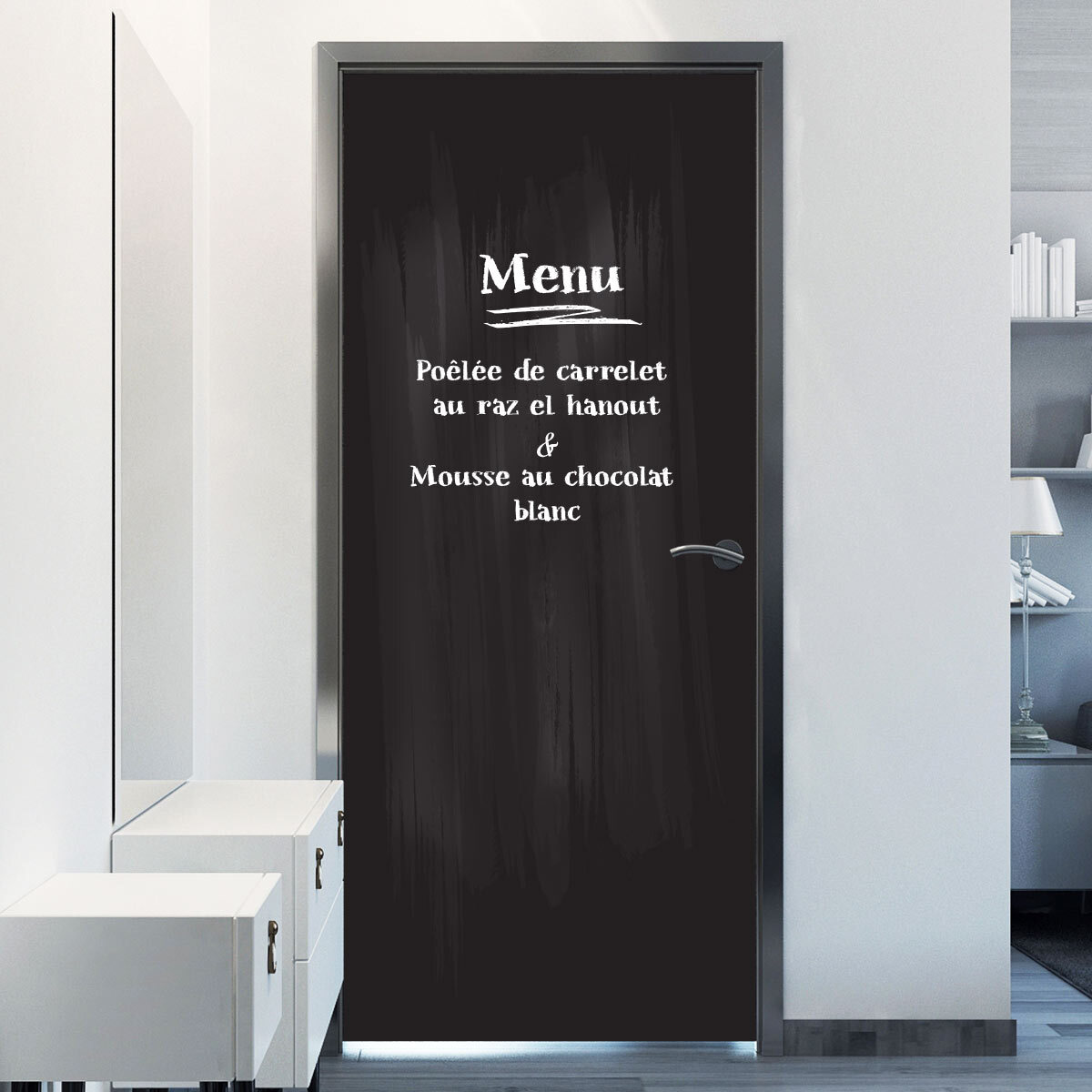 Sticker ardoise tableau noir - stickers muraux adhésif effaçable - PORTE H204 X L73 CM + CRAIE LIQUIDE BLANCHE