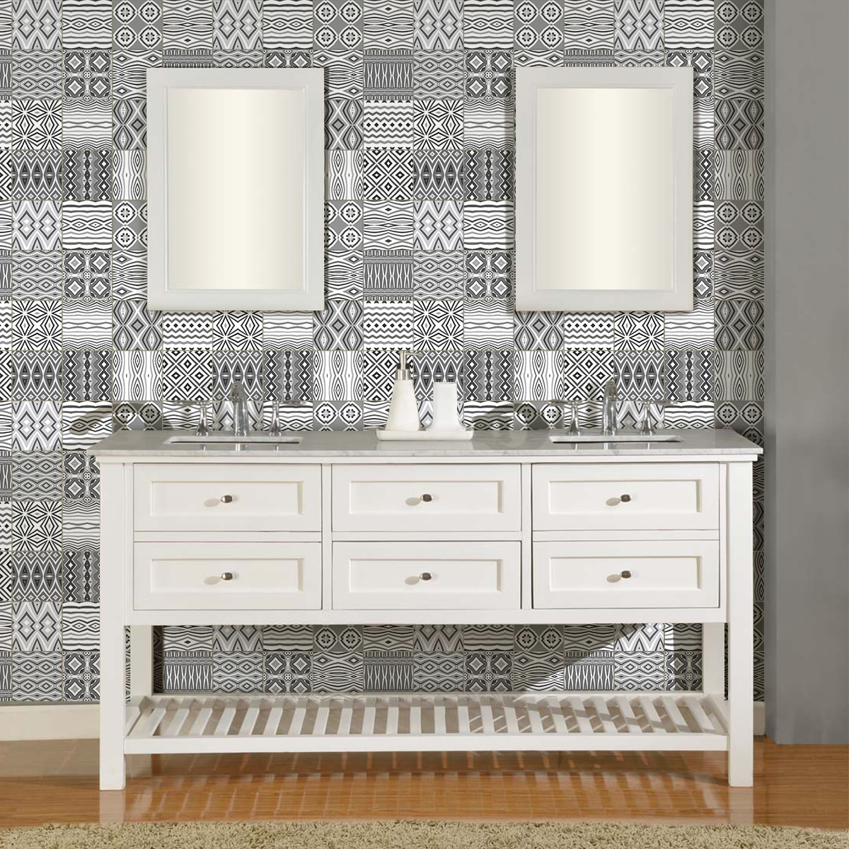 Stickers muraux - Sticker Mural Carrelage adhésif Cuisine Salle de Bain - 60 STICKERS CARREAUX DE CIMENT AZULEJOS ELIONO