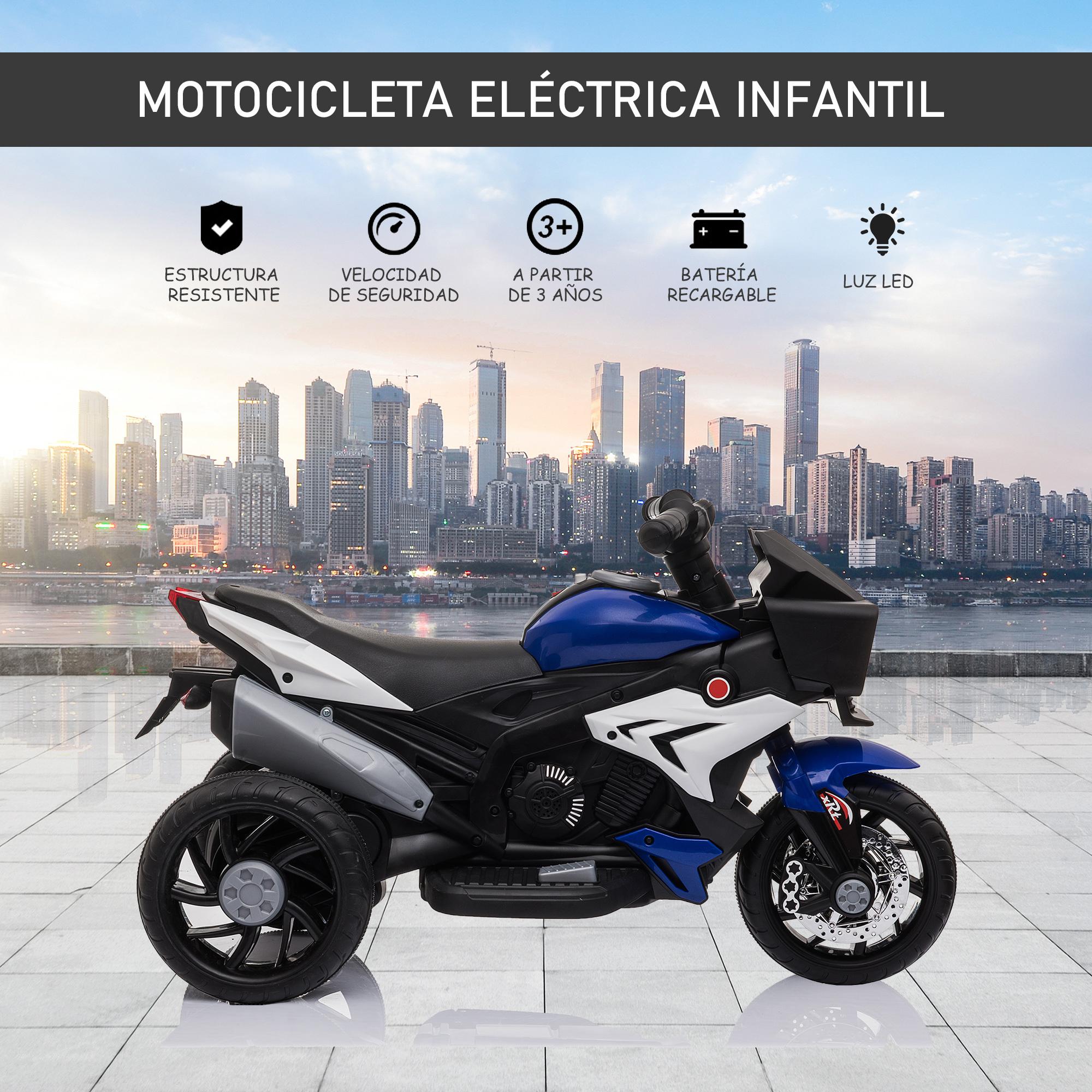 Moto Eléctrica Infantil +3 Años Batería 6V con 3 Ruedas Luces Música Azul Negro