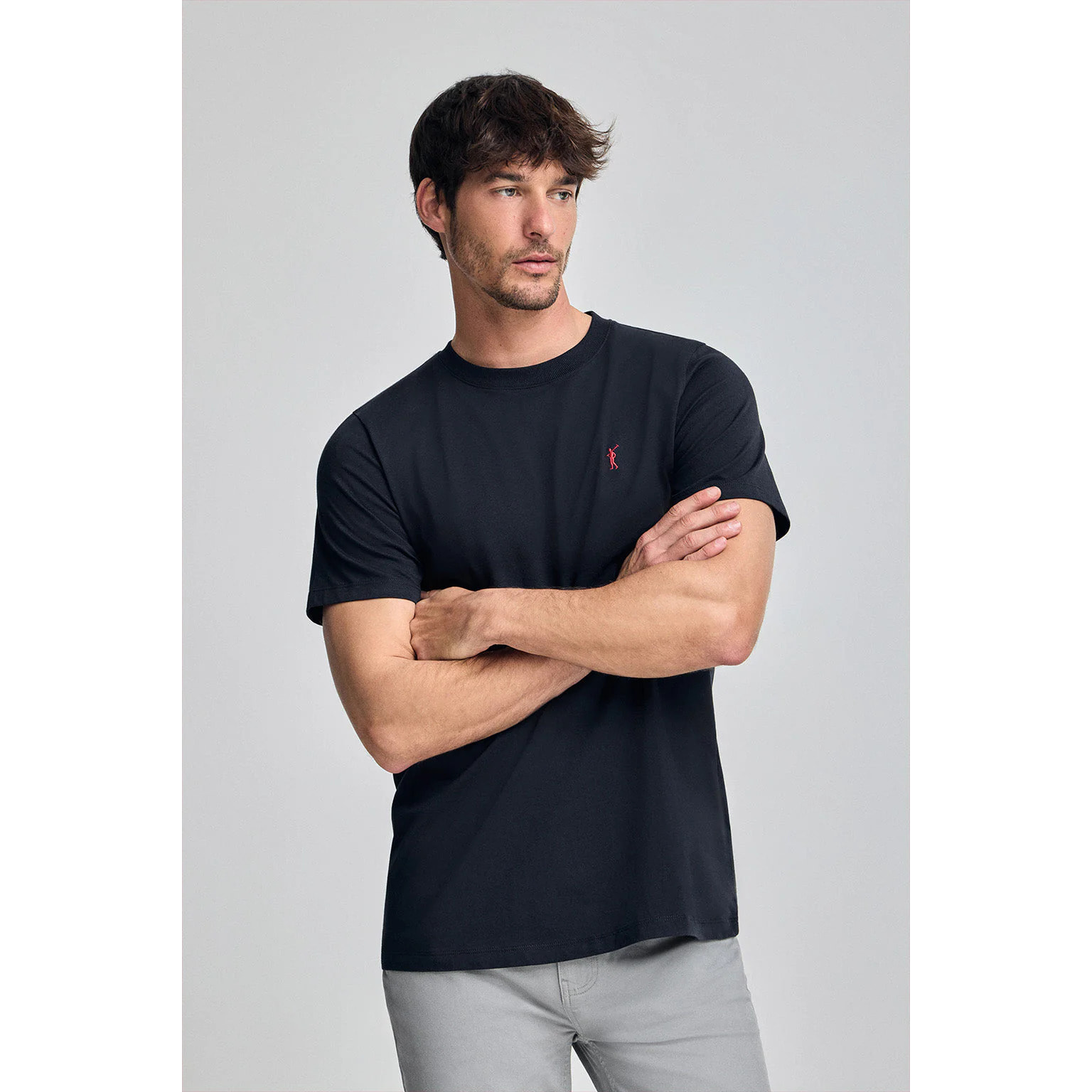 Camiseta azul marino con cuello redondo y bordado Rigby Go