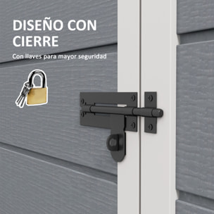 Caseta de Jardín Exterior, 1,14 m², 151x92x193 cm, Cobertizo de Jardín Exterior Metálico con Suelo, Puerta Corredera, Ventana y Techo Inclinado, para Almacenamiento de Herramientas, Gris