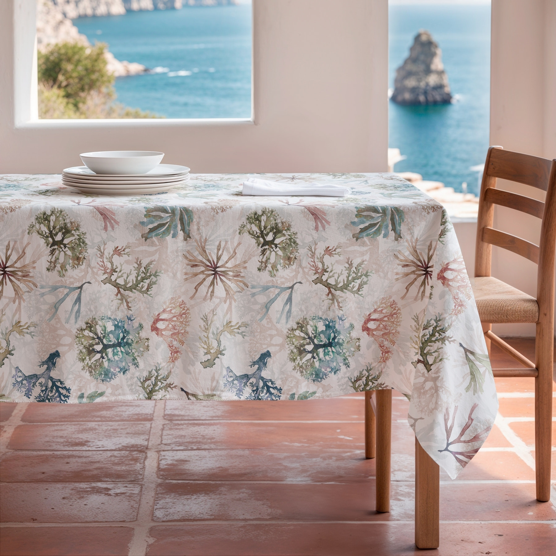 Nappe imprimée anti-tâches DIANI BLANC