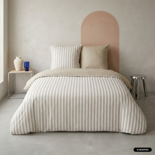 Parure de lit microfibre réversible rayures beige NÉO