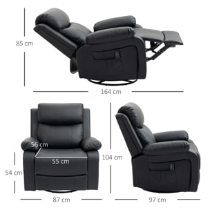 Fauteuil de massage et relaxation électrique  inclinable pivotant repose-pied télécommande noir