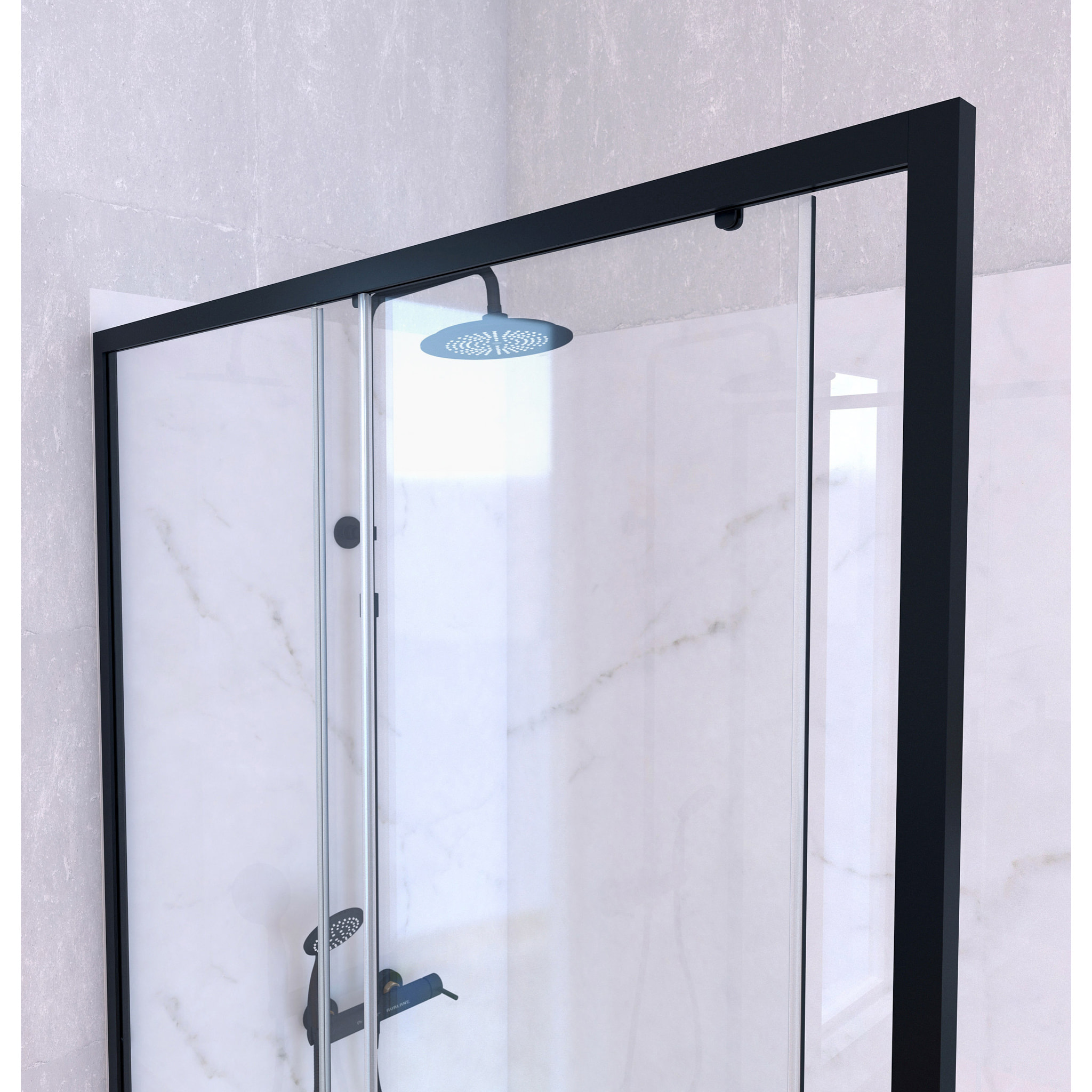 Porte de Douche Coulissante 120x200 cm Profil Noir et Receveur Blanc + Colonne de Douche Mécanique