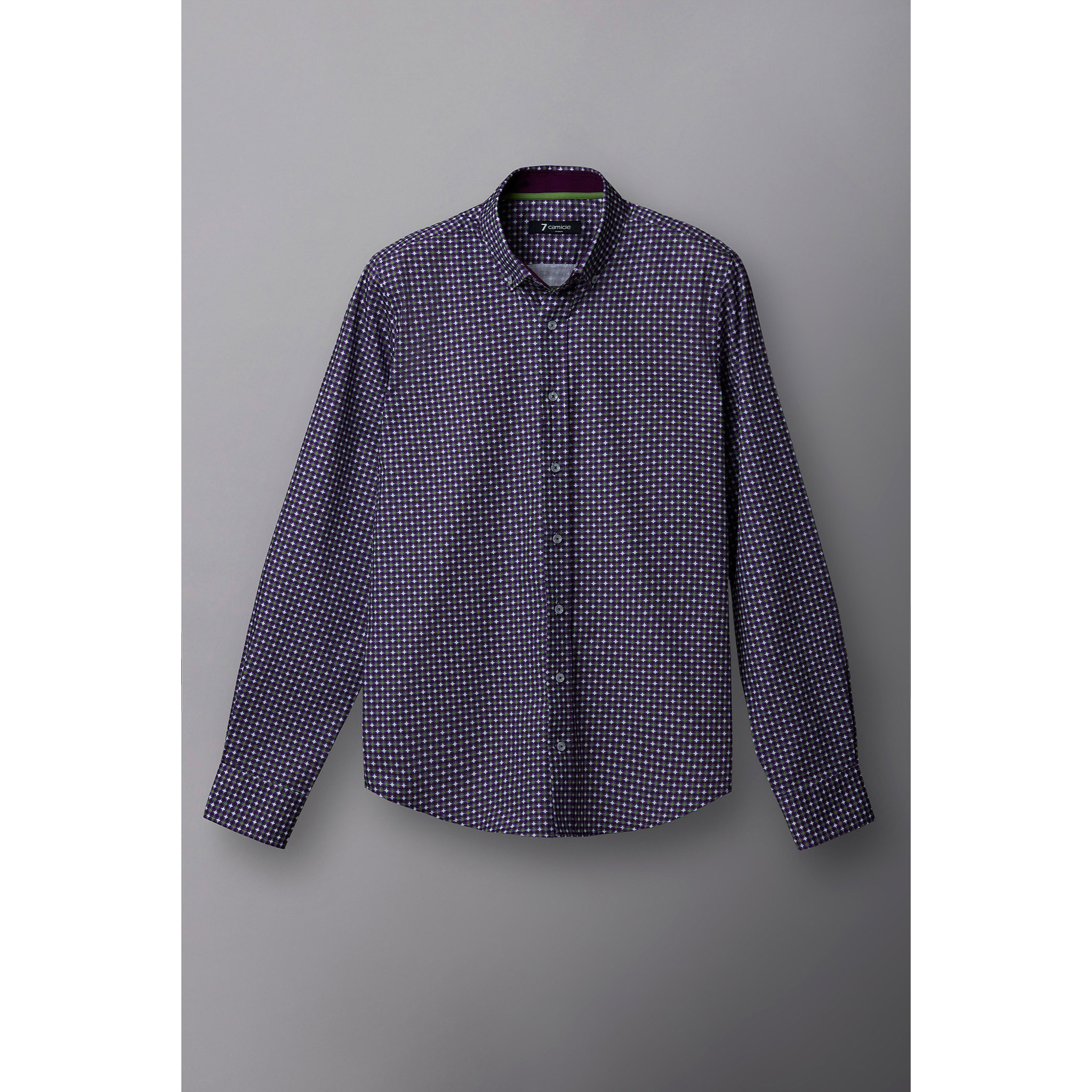 camicia uomo 1 bottone button down slim Popeline Stampato Viola/Bianco