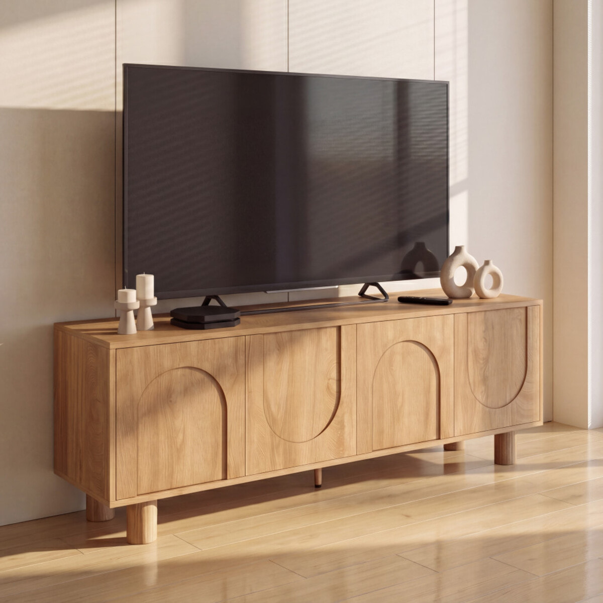 Meuble TV Arlo effet chêne 4 portes 140cm