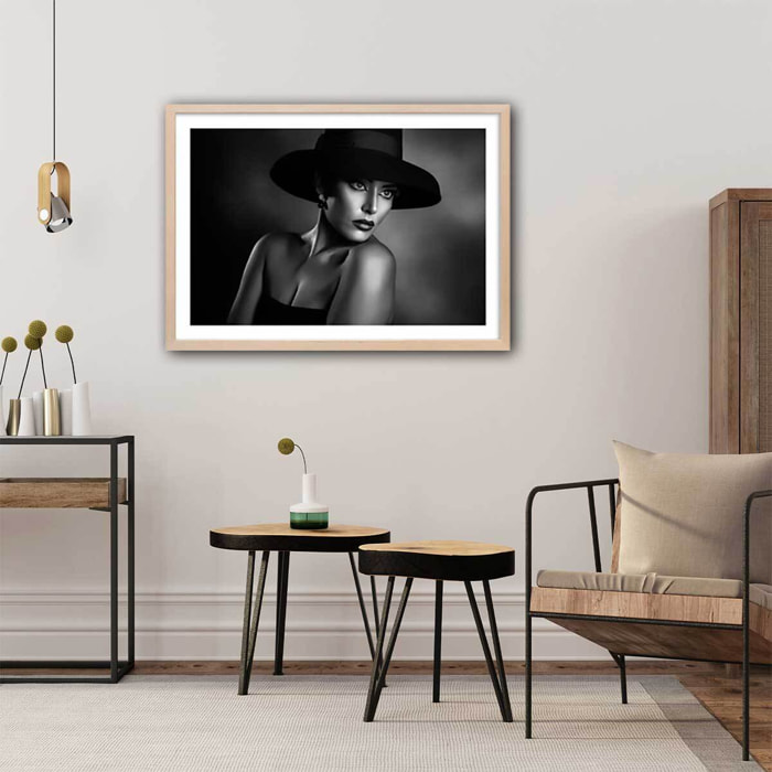 Affiche photo L'élégance en noir et blanc Affiche + cadre en bois - Chêne