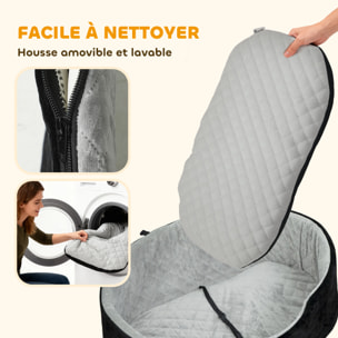 Siège auto chien grand confort avec coussin déhoussable - réglable, attache - polyester noir velours gris