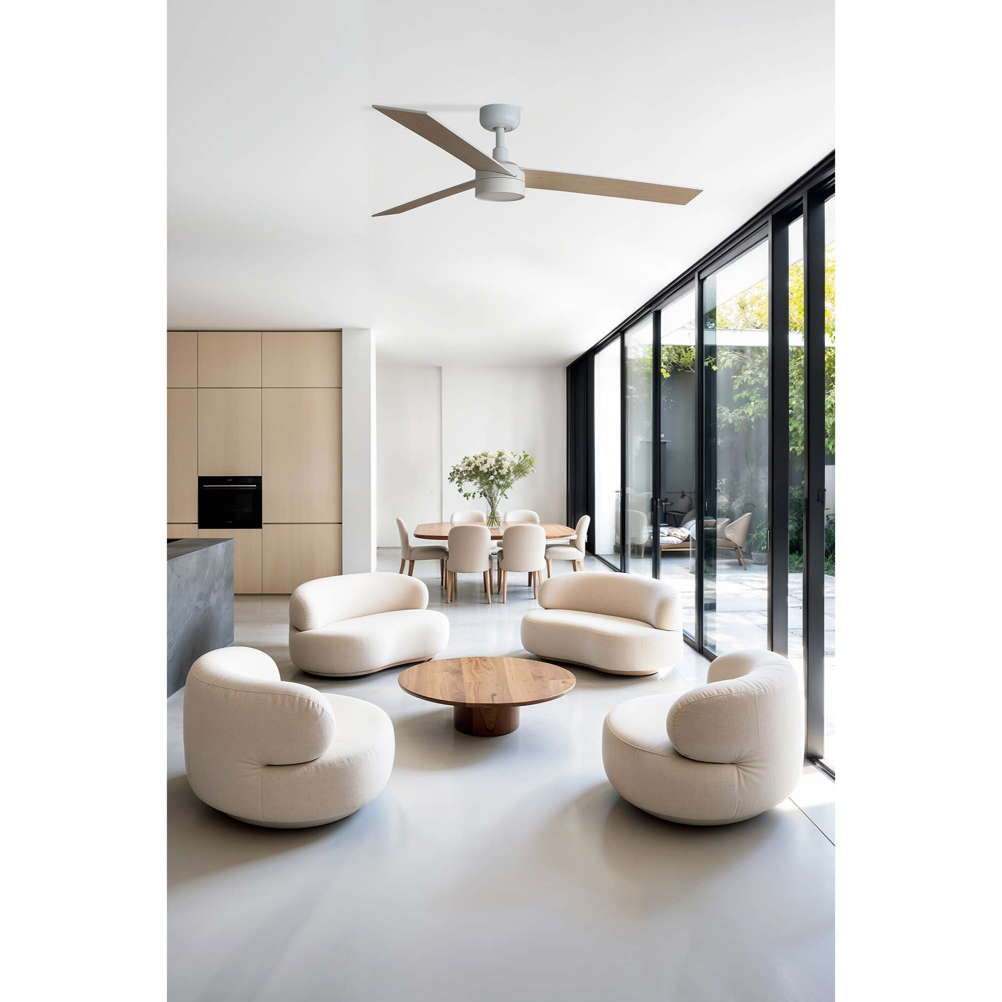 RUDDER L LED Ventilatore a soffitto bianco/frassino