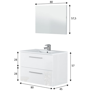 Mueble baño axel 2c 80cm color blanco brillo con espejo, sin lavabo