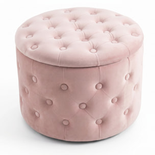 Pouf contenitore rotondo in velluto trapuntato Ø54x40 cm, pouf imbottito con vano portaoggetti e coperchio, design Chesterfield elegante per salotto camera da letto ingresso, seduta decorativa con tasche interne