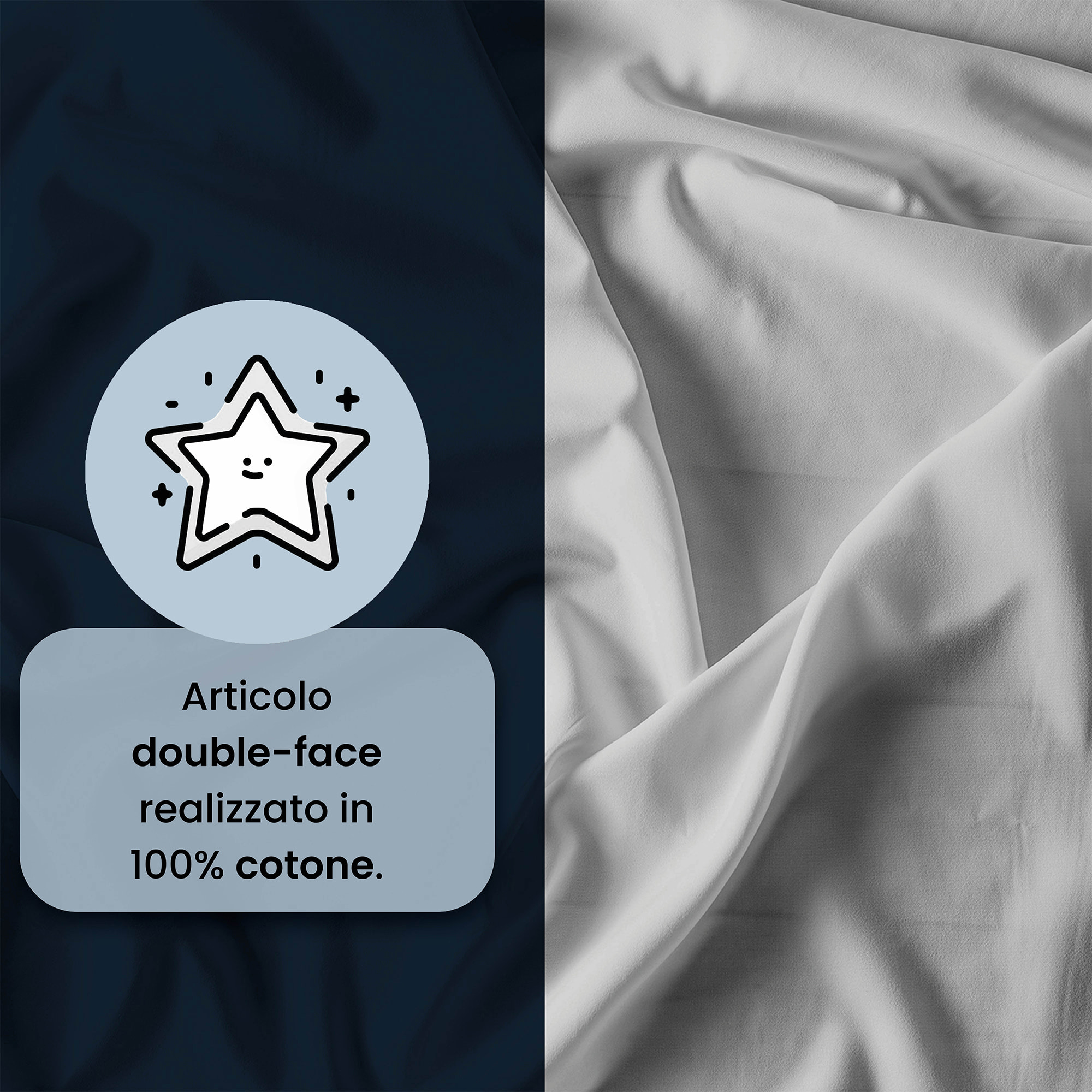 PARURE COPRIPIUMINO NATURAL COLOR, 100% Cotone, Made in Italy - BLU SCURO/GRIGIO CHIARO