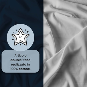 PARURE COPRIPIUMINO NATURAL COLOR, 100% Cotone, Made in Italy - BLU SCURO/GRIGIO CHIARO