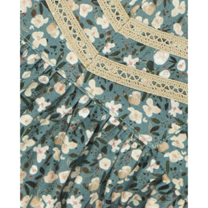 Vestido flores verde y beige