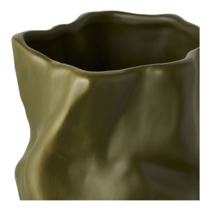 Vaso in ceramica verde oliva con forma organica scultorea ø15x25,5 cm