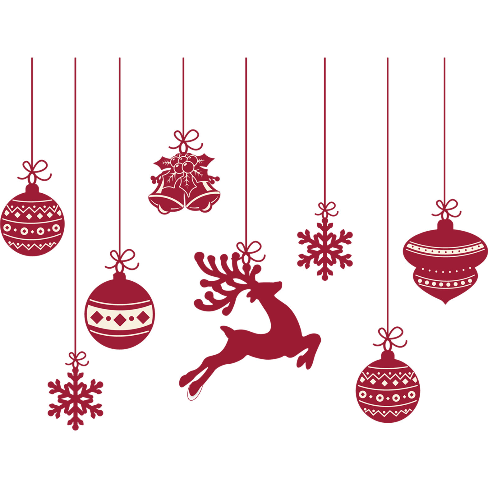 Sticker Noël cerfs et boules de Noël - Autocollants stickers adhésifs noël - décoration fêtes