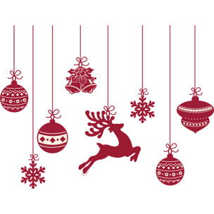 Sticker Noël cerfs et boules de Noël - Autocollants stickers adhésifs noël - décoration fêtes