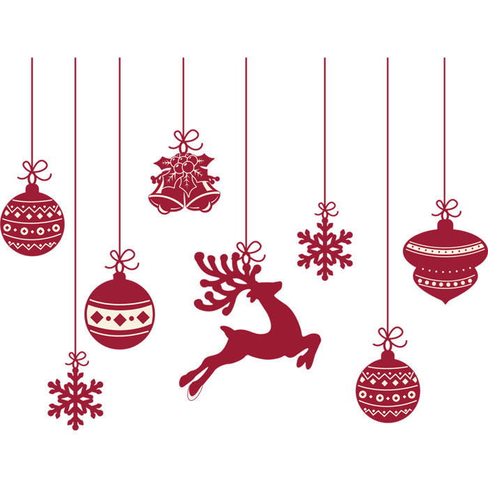 Sticker Noël cerfs et boules de Noël - Autocollants stickers adhésifs noël - décoration fêtes