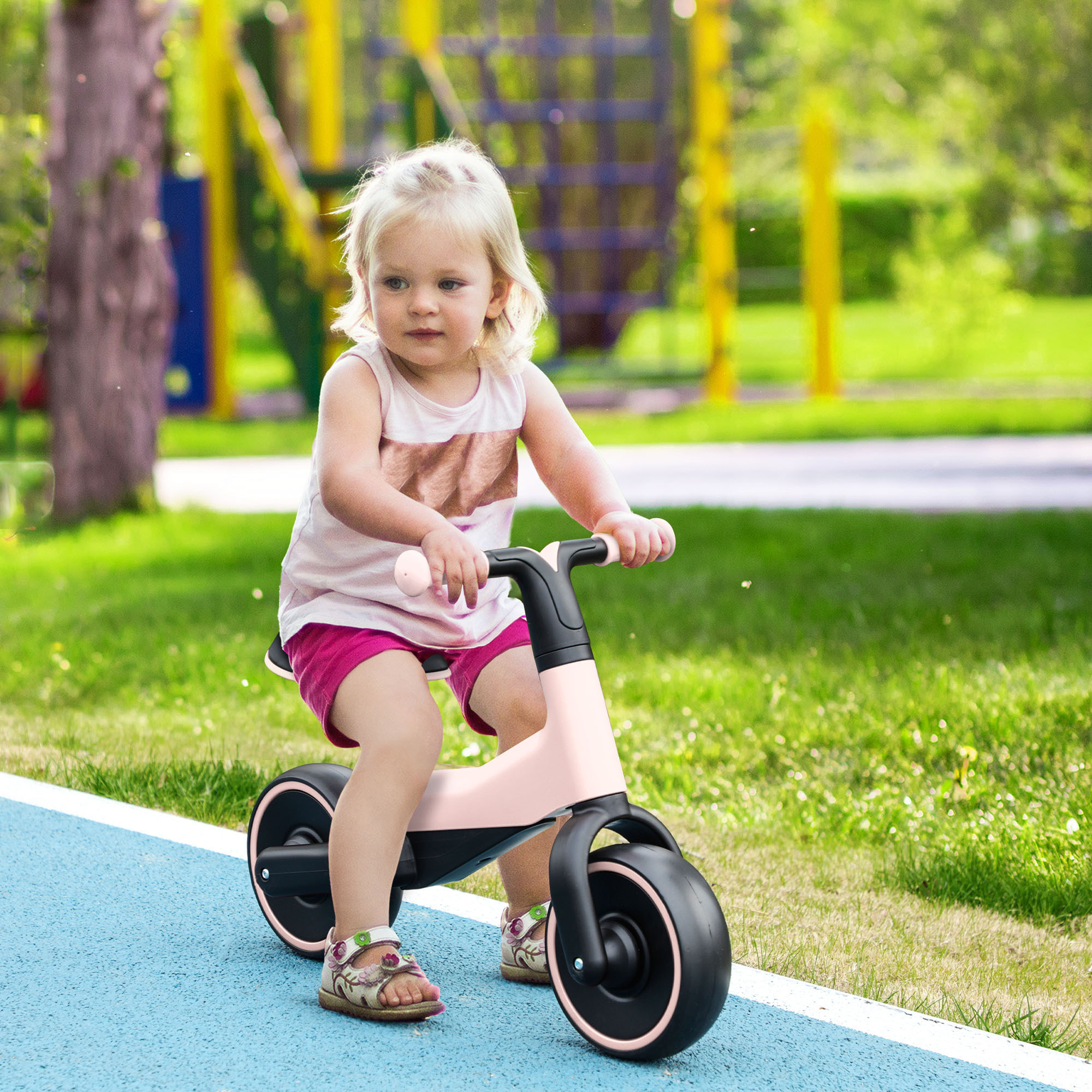 Bicicleta sin Pedales para Niños de +18 Meses Triciclo Infantil para Bebé con Sillín Ajustable en 30-36,5 cm Ruedas de Ø19 cm Carga 25 kg 66,5x34x46,5 cm Rosa