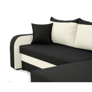 Valos - canapé d'angle réversible - 4 places - convertible avec coffre - en velours - Noir / Blanc