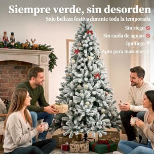 Árbol de Navidad Nevado de 180 cm, Árbol de Navidad de Abeto con Ramas Articuladas, 650 Puntas de PVC Ignífugo, Montaje Rápido, Soporte de Acero Plegable, Verde y Blanco