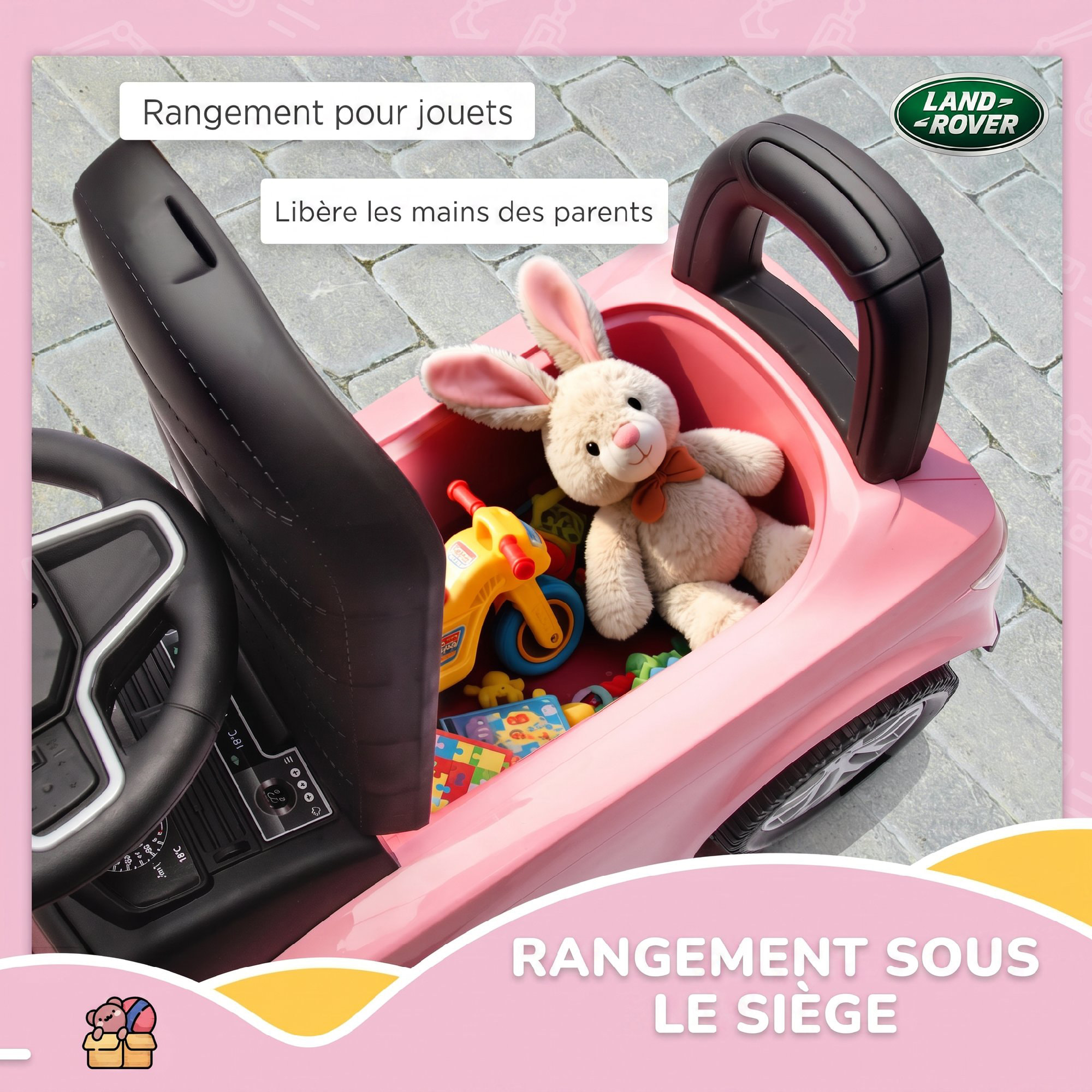 Porteur enfant voiture licence Land Rover Discovery Sport effets sonores rose