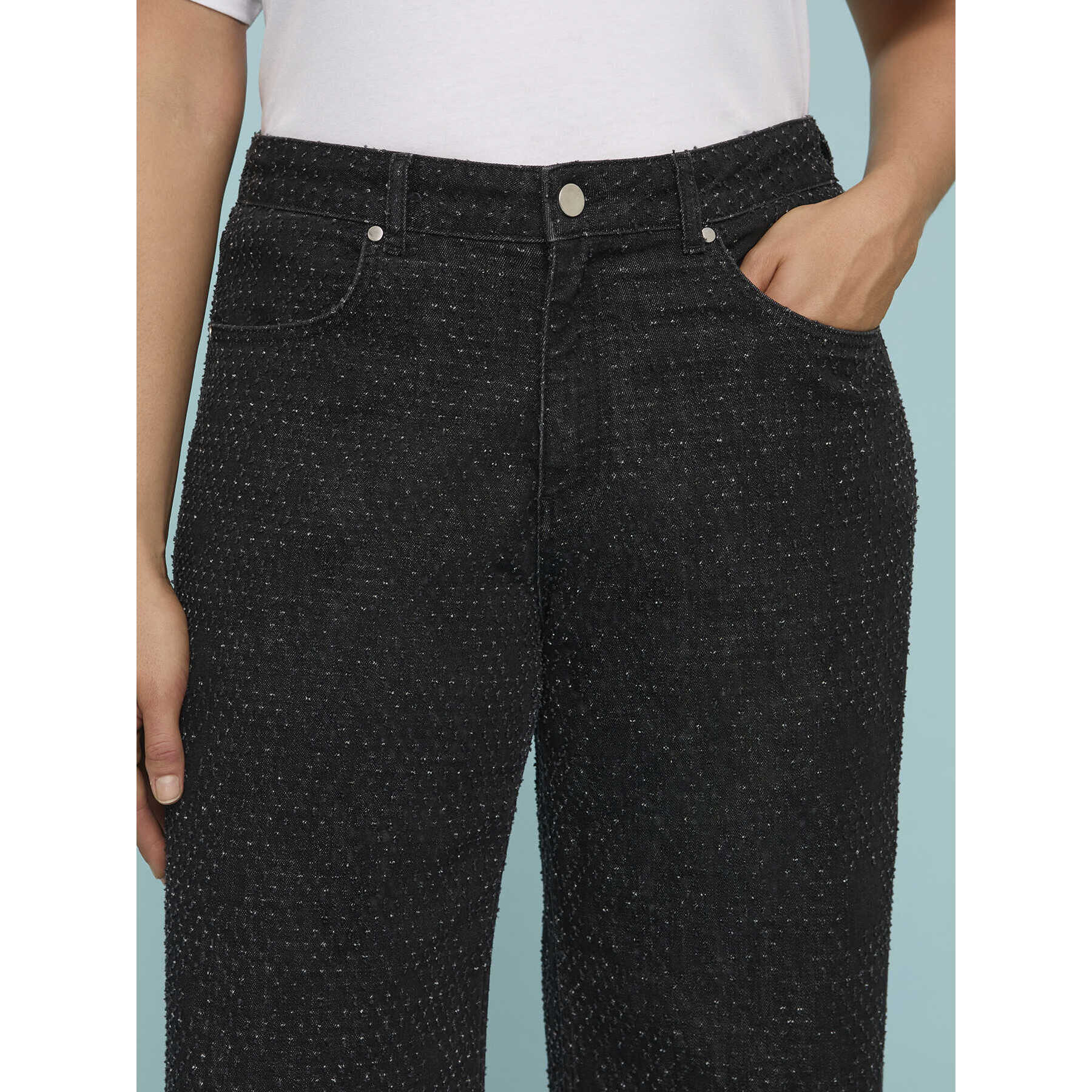 Fiorella Rubino - Jeans straight leg effetto ricamato - Nero