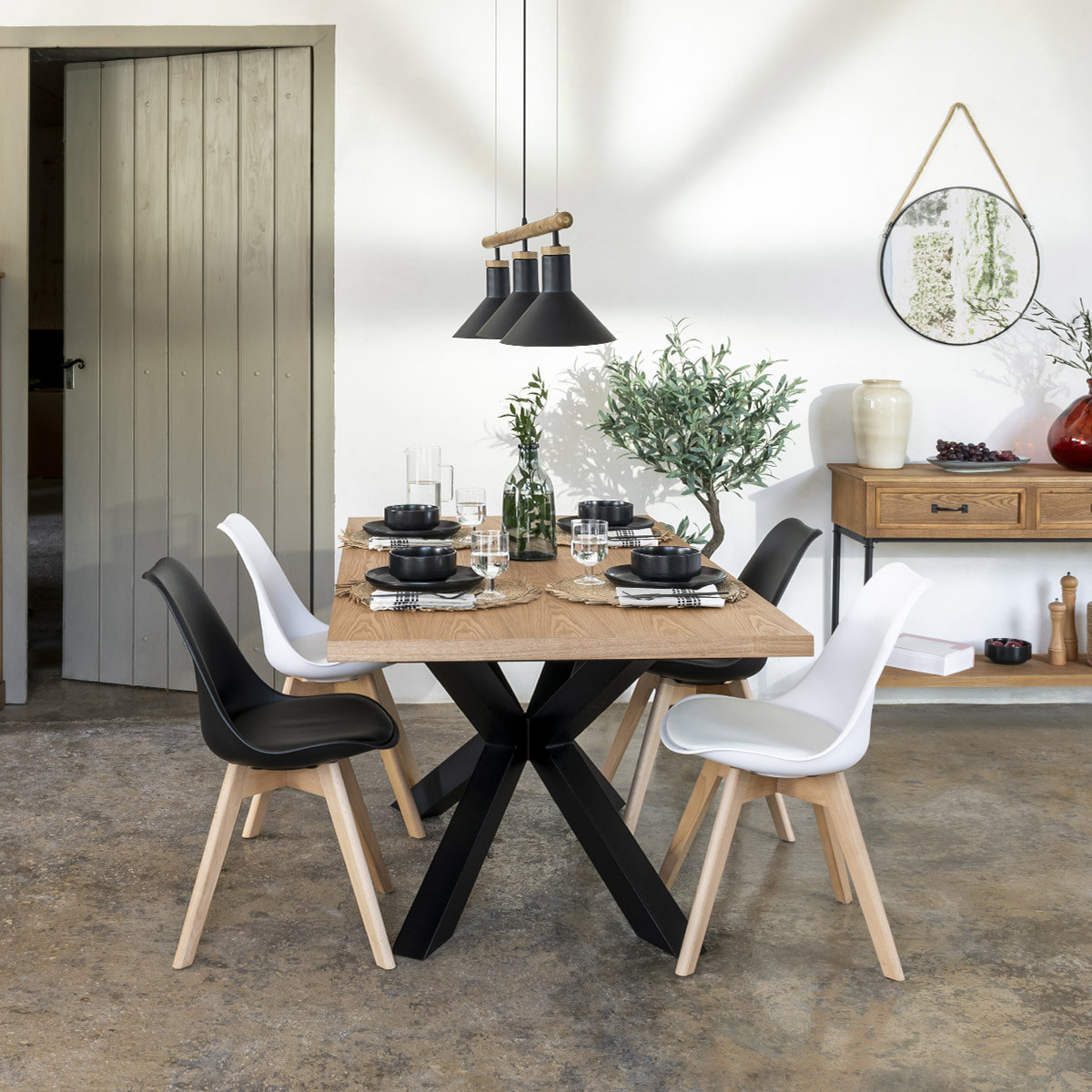 Table à manger extensible "Olaf" métal et bois L180-220cm