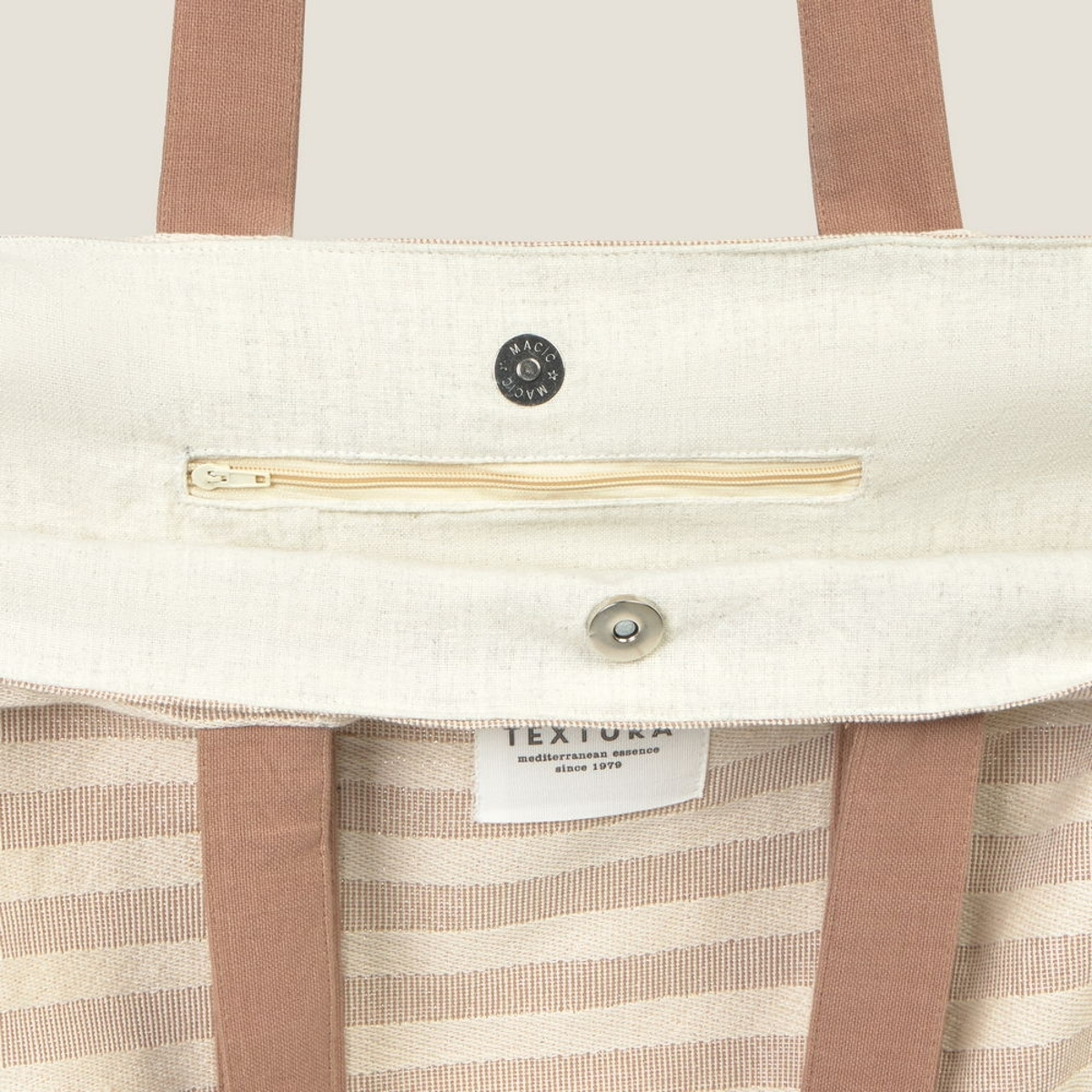 Bolso de playa de algodón con rayas Luribol color marron beige 100% Algodón