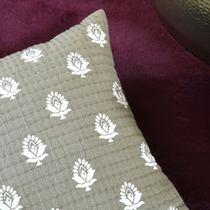 Coussin rectangulaire en coton à motif floral - Kaki