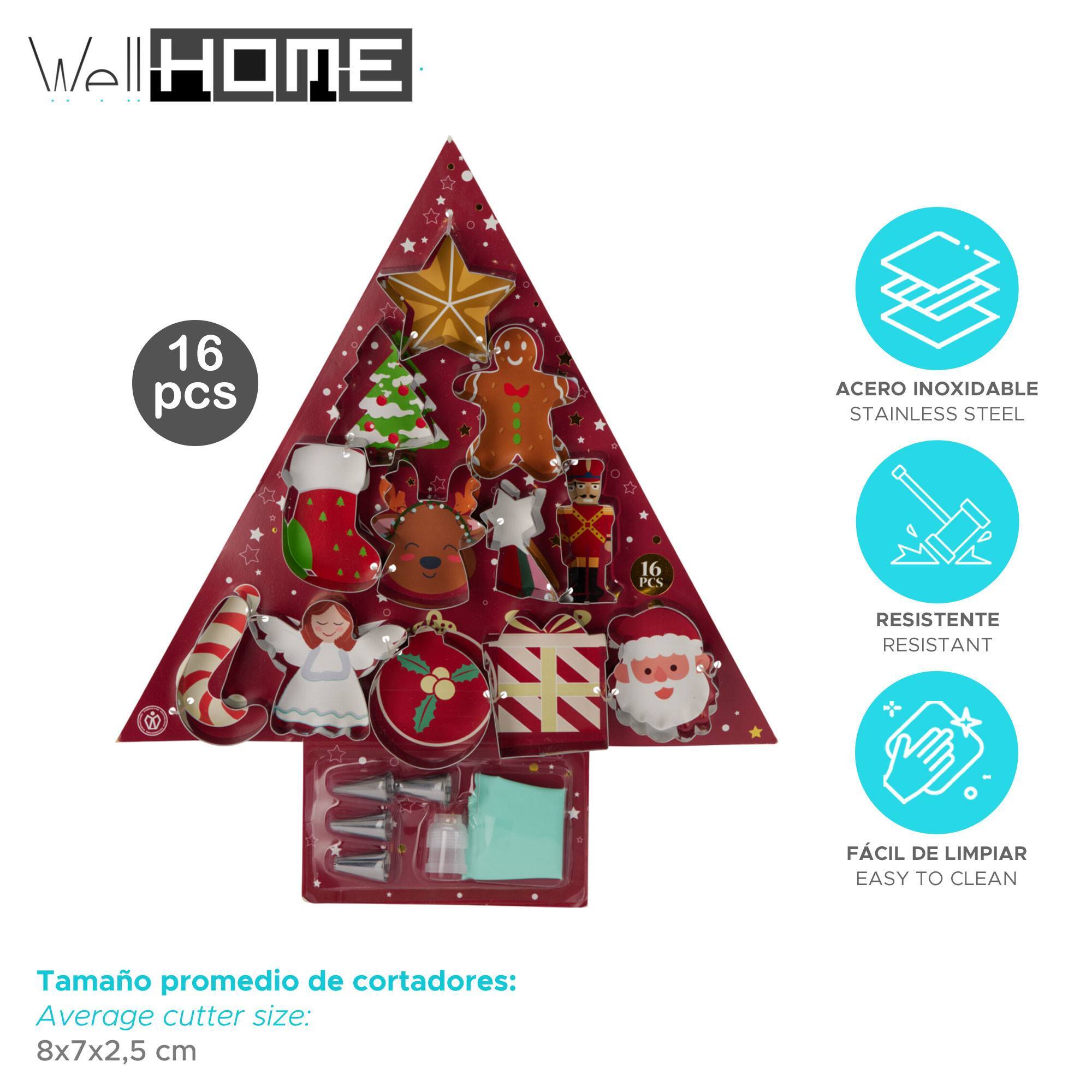 Juego de horneado de 17pzs - cortadores de galletas y boquillas de acero inoxidable con manga pastelera y bolsa eva