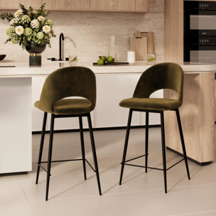 Pack 4 chaises pour îlot central en velours vert et jaune 65 cm - Pénélope