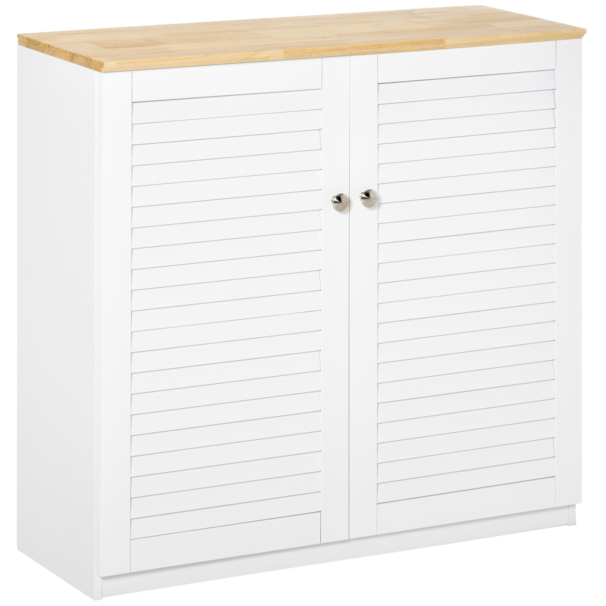 HOMCOM Aparador de 2 Puertas Diseño de Persiana con Estante Ajustable Armario Auxiliar de Almacenaje Moderno para Salón Dormitorio 80x30x78,5 cm Blanco