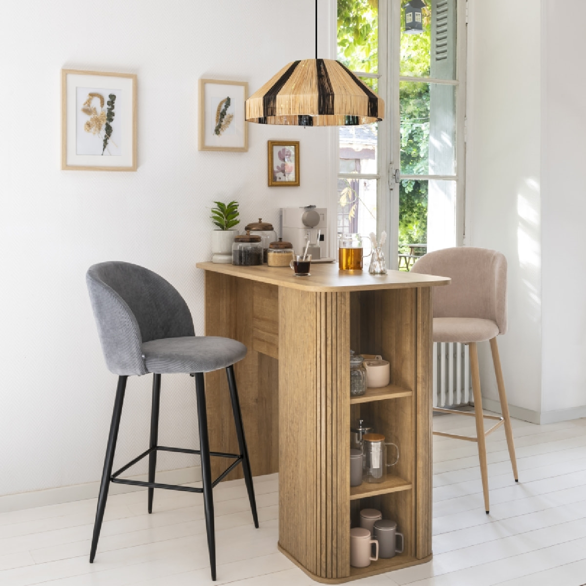 Table à manger bar "Colva" en placage effet bois L120cm