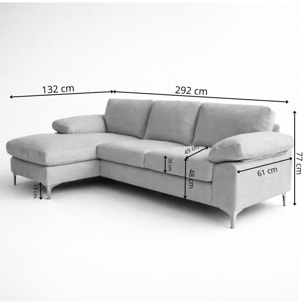 Canapé d'angle gauche 4-5 places en velours gris SOUTH