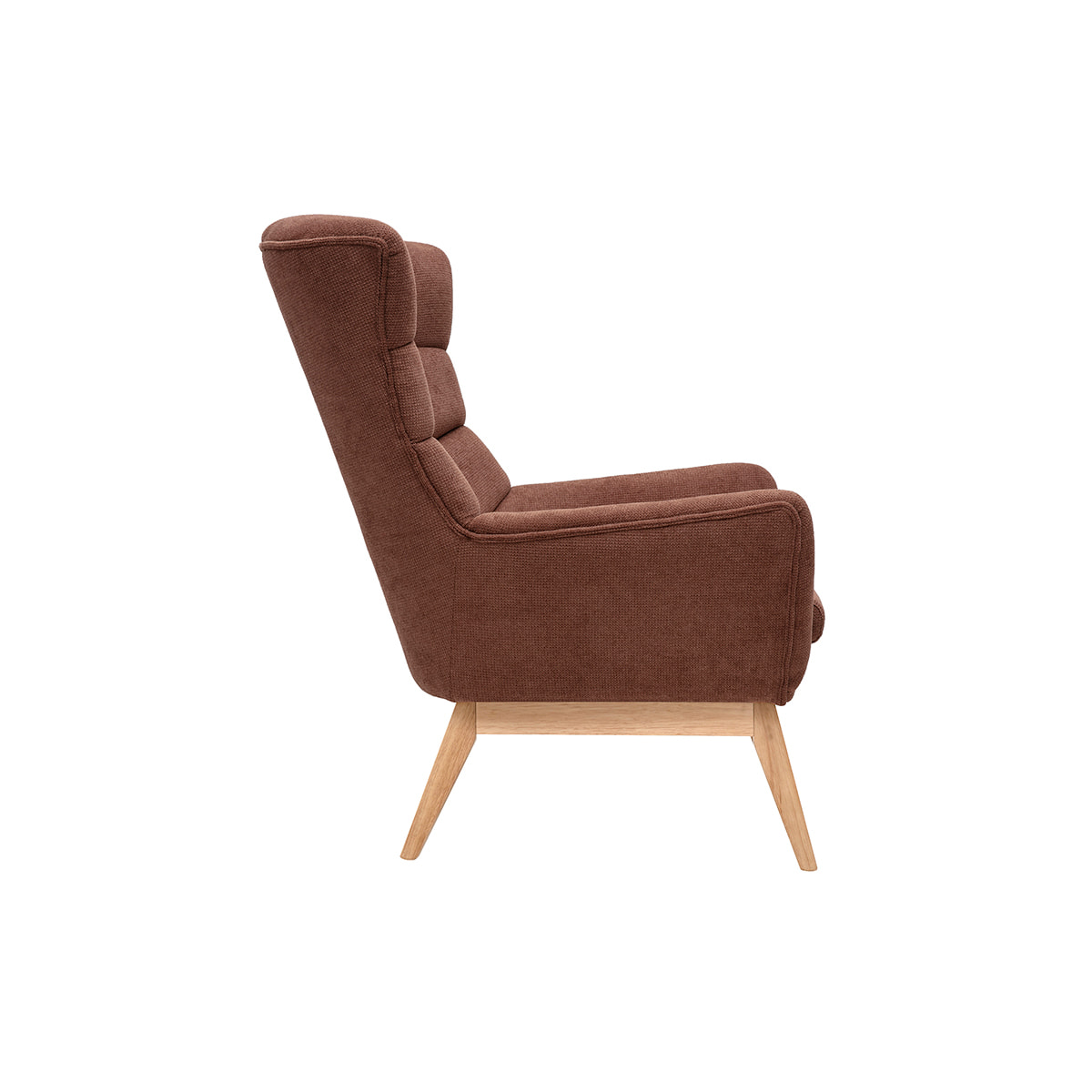 Fauteuil scandinave en tissu chenille terre brûlée et bois clair BRODY