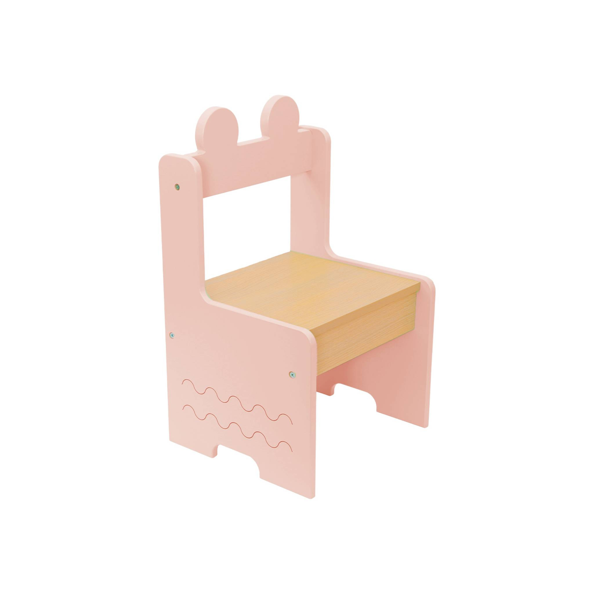 Table enfant + 2 chaises. avec étagères. rose